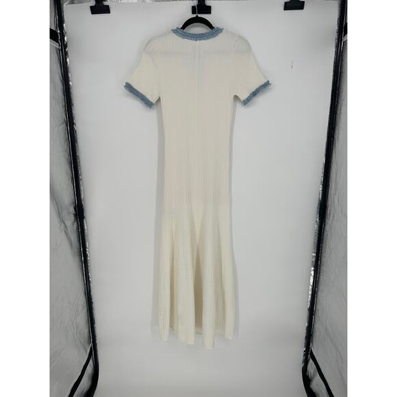 Sandro Alecia Knit and Denim Midi Dress Ribbed Midi Dress - Picture 6 of 9